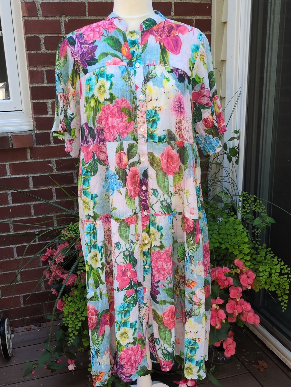 Derhy Floral Garden Lightweight Sheer Dress Size Large